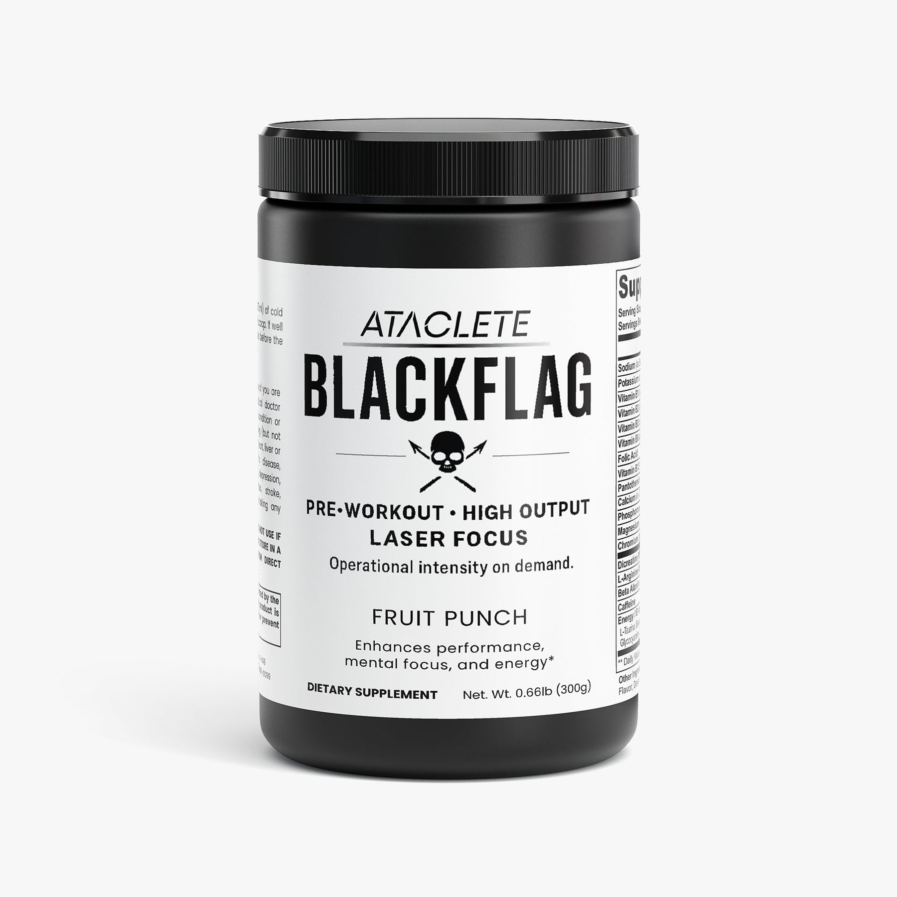 ATACLETE Black Flag Pre-workout Fruit Punch tub
