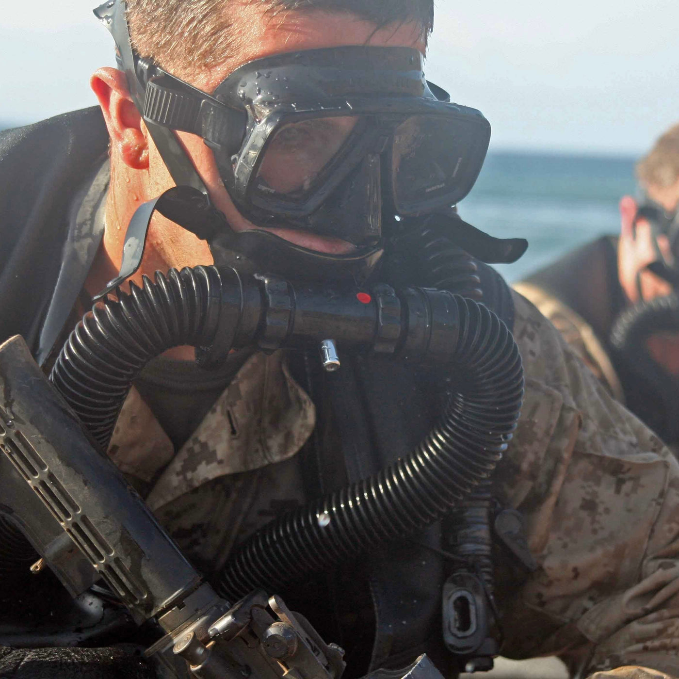 Marine Recon Wearing ATACLETE BUDS Dive Mask