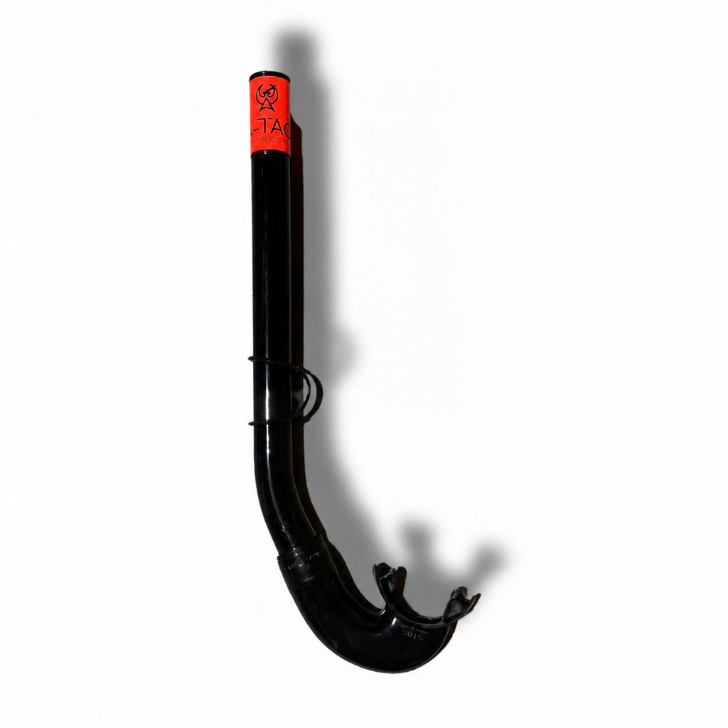 Black Easy-Breathe snorkel with orange safety tip